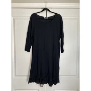 Bryn Walker Black Ruffle Lagenlook Oversized Cotton Gauze Tunic Dress Size Small